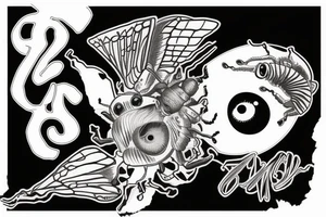 Beetle with eyes and wings out tattoo idea