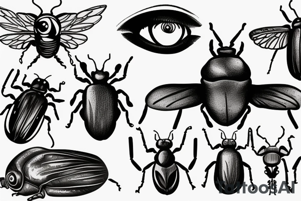 Beetle with eyes and wings out tattoo idea