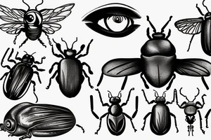 Beetle with eyes and wings out tattoo idea