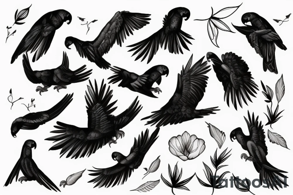 Black cockatoo flying tattoo idea