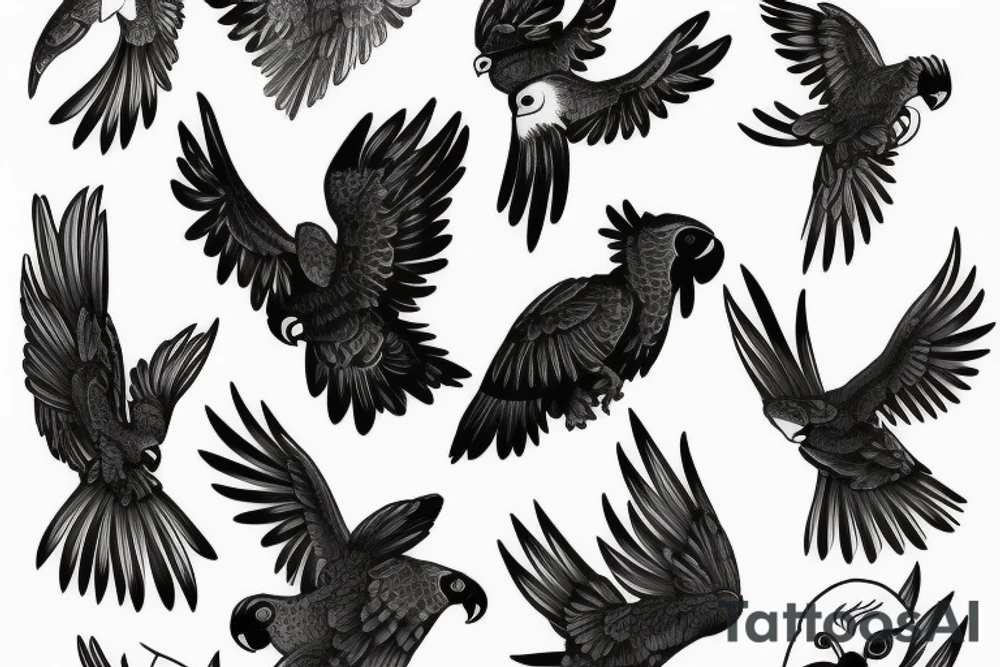 Black cockatoo flying tattoo idea