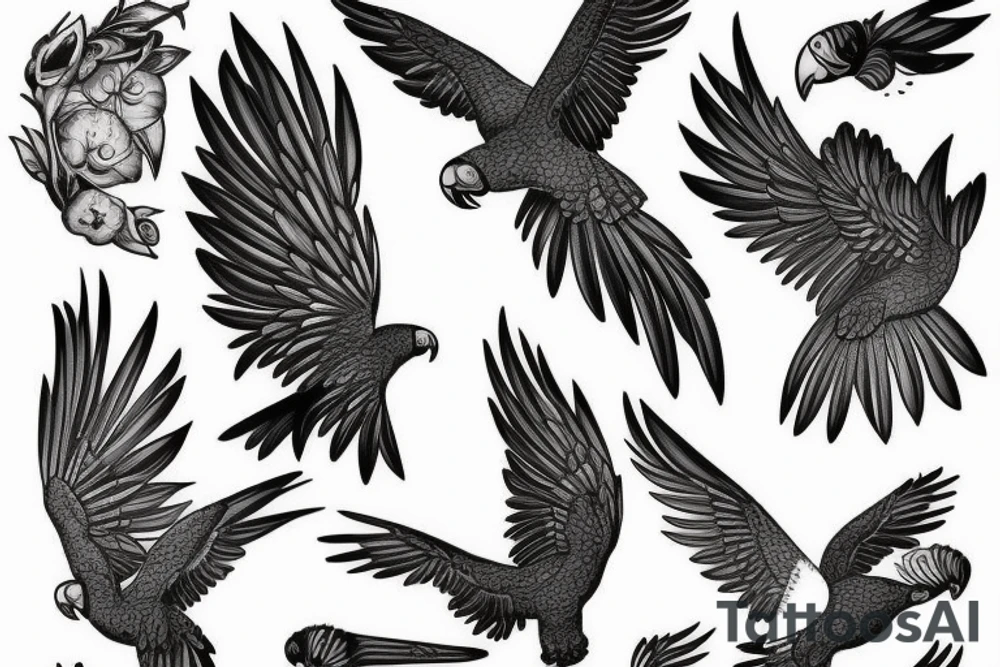Black cockatoo flying tattoo idea