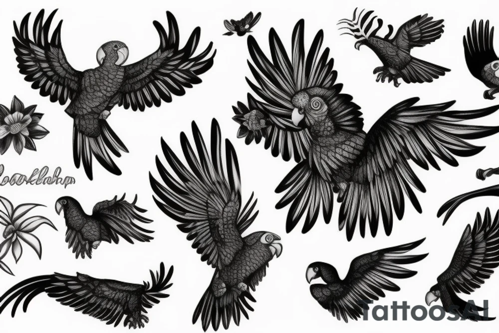 Black cockatoo flying tattoo idea