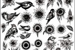 Bird with sunflowers tattoo idea