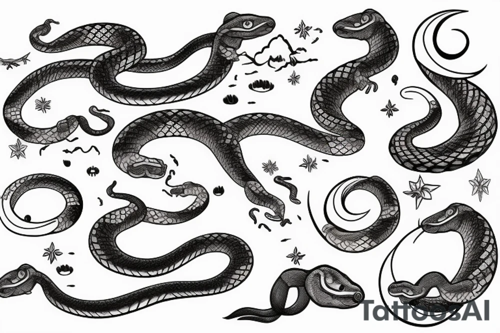 the snake wraps its tail around the moon tattoo idea