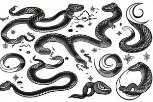 the snake wraps its tail around the moon tattoo idea