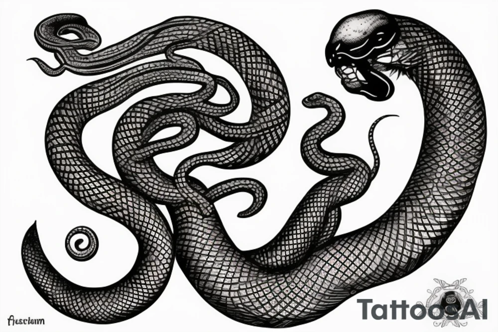 the snake wraps its tail around the moon tattoo idea