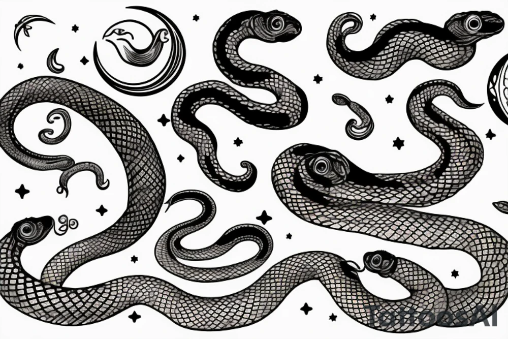 the small snake wraps its tail around the moon tattoo idea