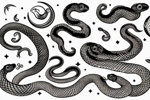 the small snake wraps its tail around the moon tattoo idea