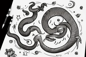 the small snake wraps its tail around the moon tattoo idea