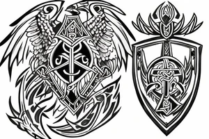 Family crest with Viking shield and Bjugan as the name and phoenix tattoo idea