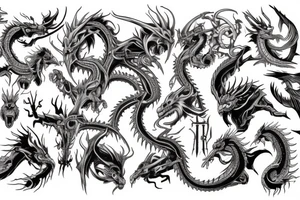 cross, flesh, dragon, fight, eagle tattoo idea