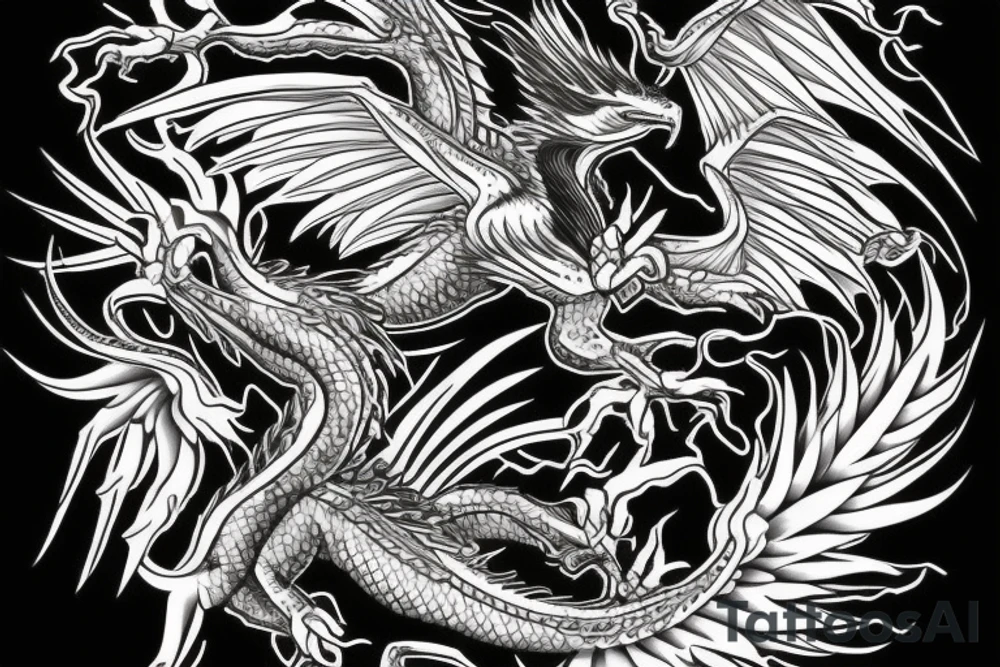 dragon fight eagle, fly in the sky tattoo idea