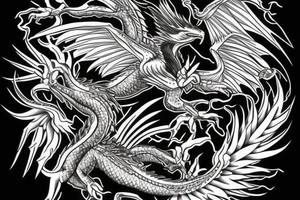 dragon fight eagle, fly in the sky tattoo idea