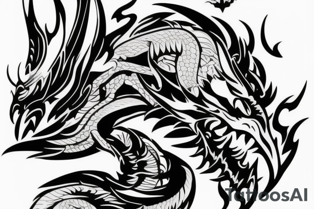 dragon fight eagle, fly in the sky tattoo idea