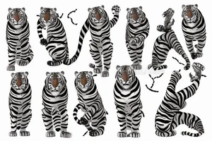 Striped tiger strecthing down the famous stairs of a building in home, with his front paw landing on the statue of david tattoo idea