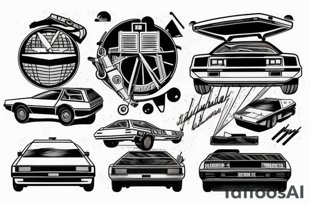 Delorean and  Retrowave tattoo idea