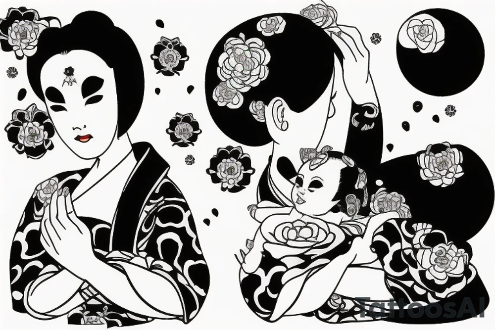 Geisha holding a baby tattoo idea
