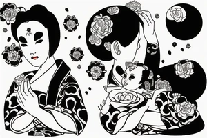 Geisha holding a baby tattoo idea