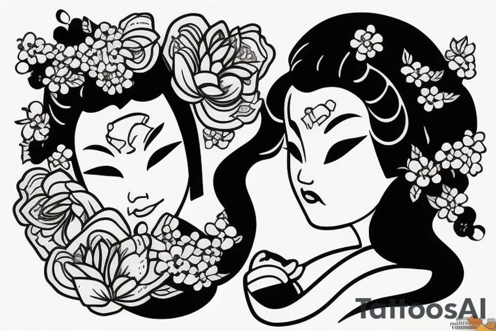 Geisha holding a baby tattoo idea
