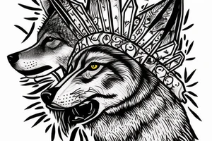 Scarred wolf wearing a king's crown tattoo idea