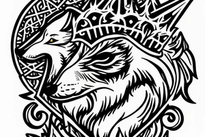 angry wolf wearing a king's crown tattoo idea