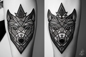 scary wolf wearing a king's crown tattoo idea
