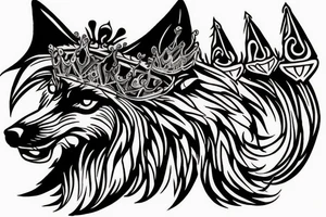 scary wolf wearing a king's crown tattoo idea