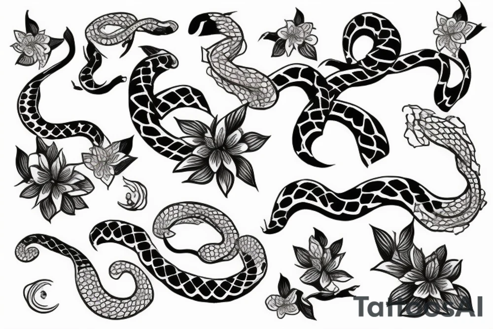 snake with flower petals tattoo idea