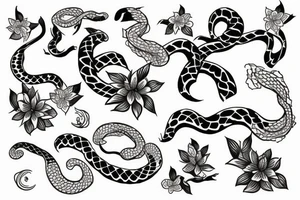 snake with flower petals tattoo idea
