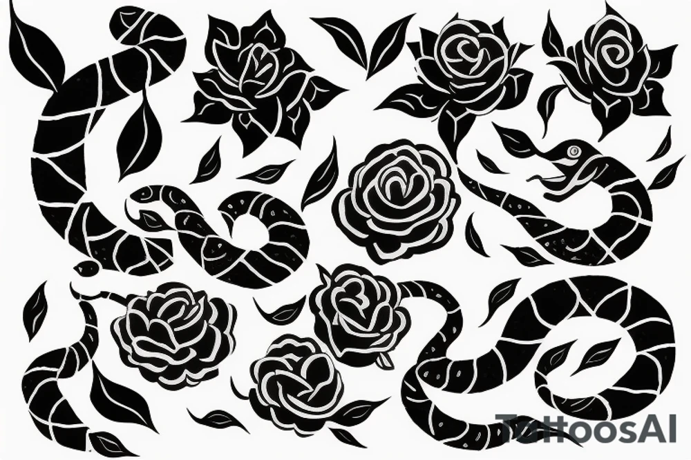 snake with flower petals tattoo idea