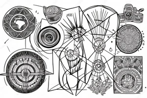 World travel with multiple abstract asymmetrical fine lines defining the circle of the earth tattoo idea