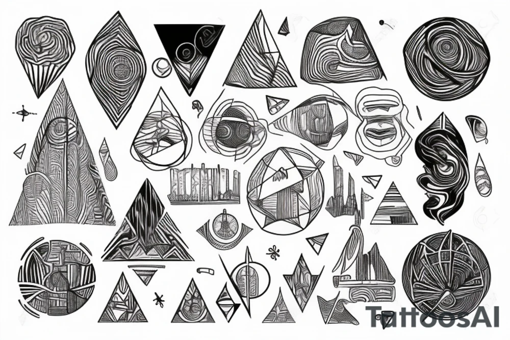 World travel with multiple abstract asymmetrical fine lines defining the circle of the earth tattoo idea