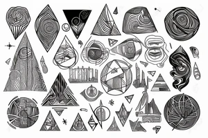 World travel with multiple abstract asymmetrical fine lines defining the circle of the earth tattoo idea