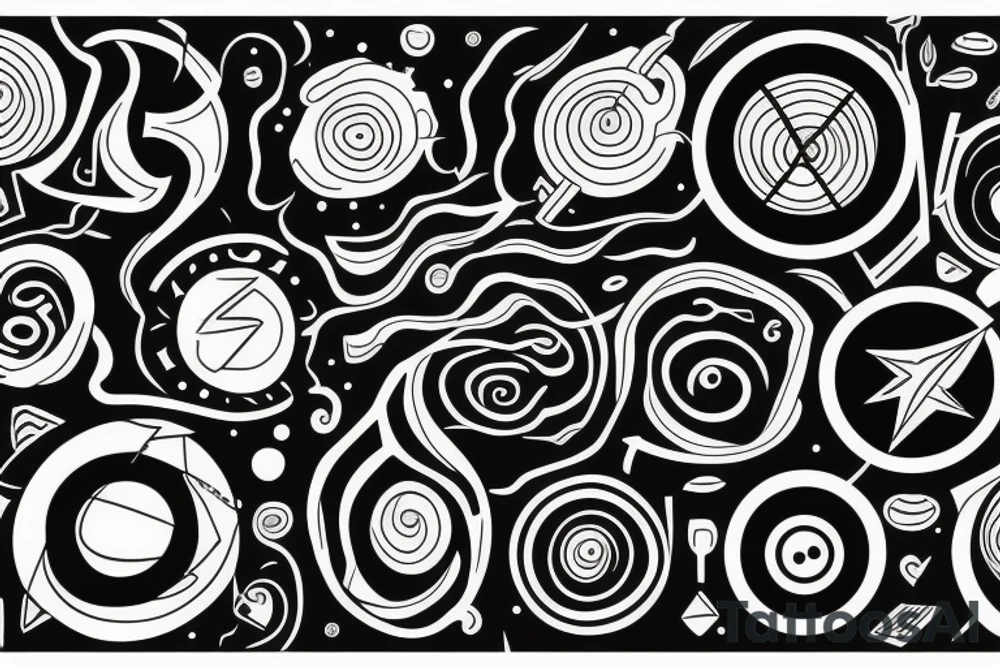 World travel with multiple abstract asymmetrical fine lines defining the circle of the earth tattoo idea
