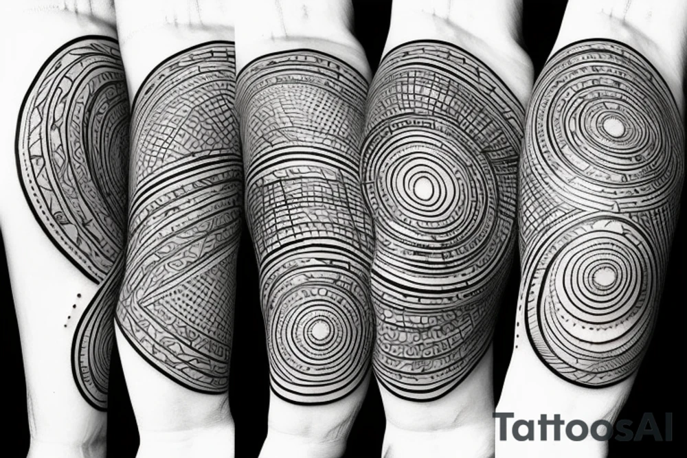 World travel with multiple abstract asymmetrical fine lines defining the circle of the earth tattoo idea