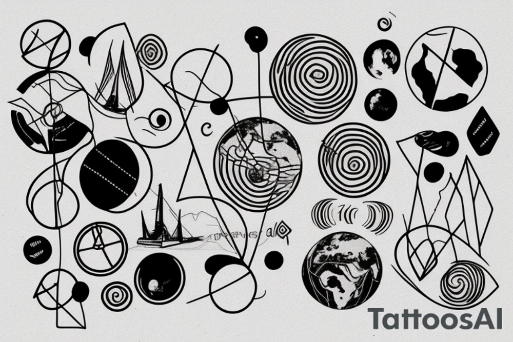 World travel with simple abstract asymmetrical fine lines defining the circle of the earth tattoo idea