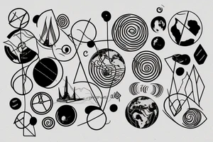 World travel with simple abstract asymmetrical fine lines defining the circle of the earth tattoo idea