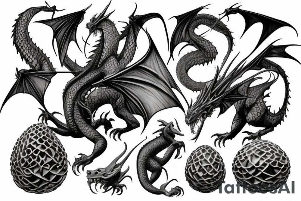 red dragon from dungeons and dragons with nest that has one dragon egg tattoo idea