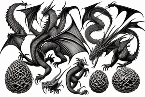 red dragon from dungeons and dragons with nest that has one dragon egg tattoo idea