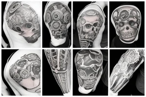 Matching tatto with including gears machine and cakes tattoo idea