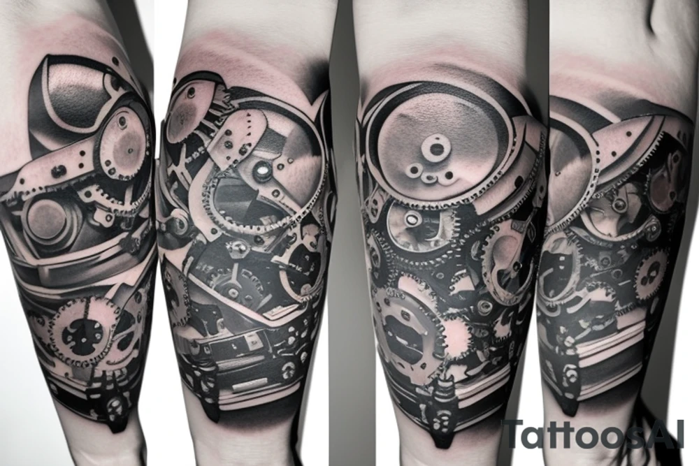 Matching tatto with including gears machine and cakes tattoo idea