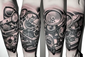 Matching tatto with including gears machine and cakes tattoo idea