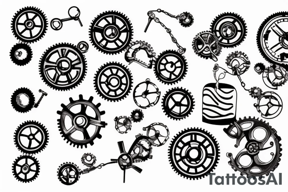 Matching tattoo with including gears machine and cakes and buns, small tattoo idea