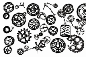 Matching tattoo with including gears machine and cakes and buns, small tattoo idea