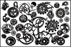 Matching tattoo with including gears machine and cakes and buns, small tattoo idea
