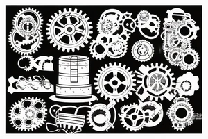 Matching tattoo with including gears machine and cakes and buns, small tattoo idea