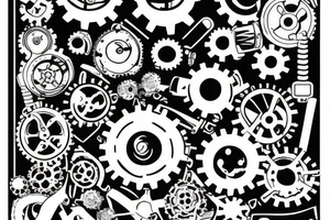 Matching tattoo with including gears machine and cakes and buns, small tattoo idea