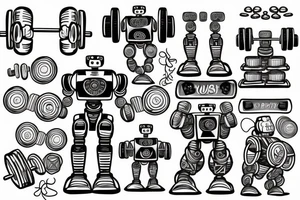 a robot with dumbbell or barbell tattoo idea