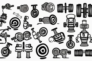 a robot with dumbbell or barbell tattoo idea